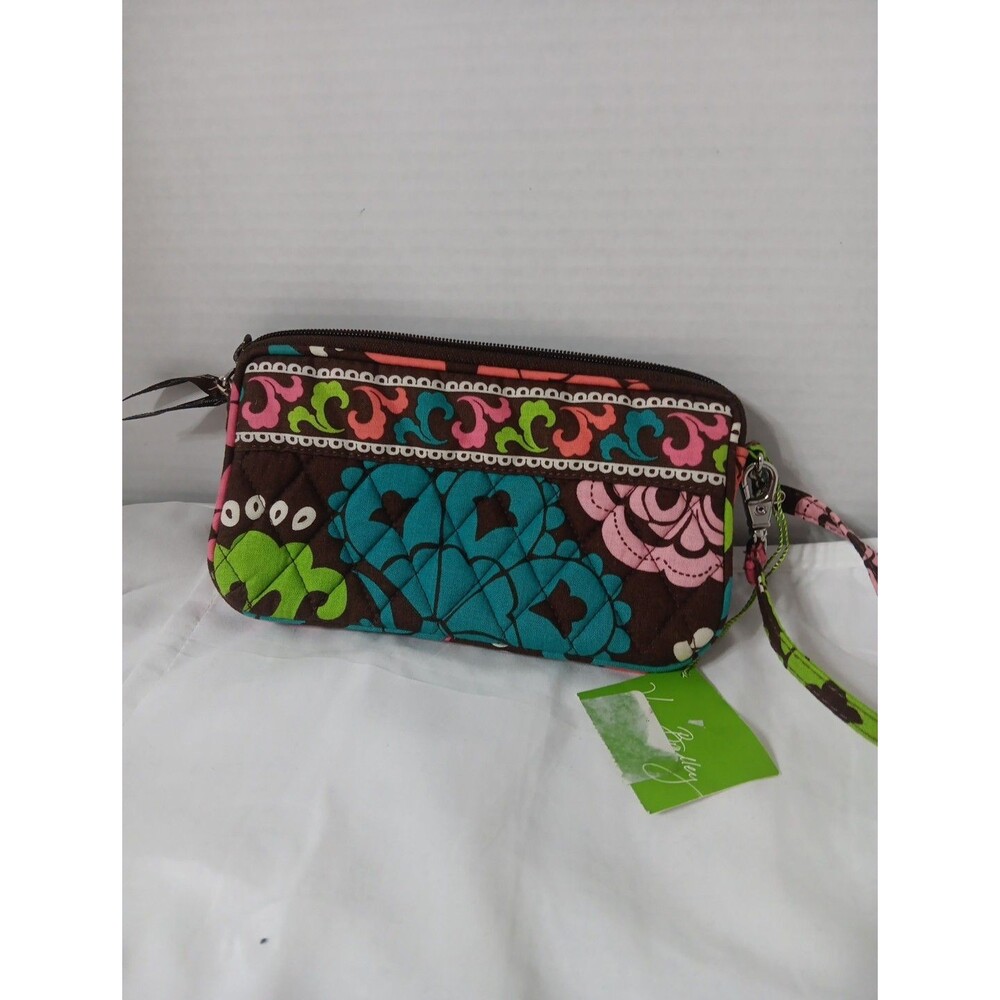 Vera Bradley Wristlet Lola Brown Green White Floral New With Tag